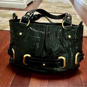 B. Makowsky Black Shoulder Bag with Crocodile Embossed Leather